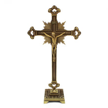 Load image into Gallery viewer, 15&quot; Metallic Altar Large Gold Crucifix with Stand
