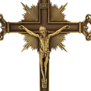 15" Metallic Altar Large Gold Crucifix with Stand