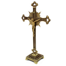 Load image into Gallery viewer, 15&quot; Metallic Altar Large Gold Crucifix with Stand
