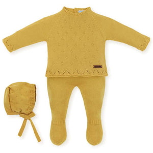 Mac Ilusión Made in Spain Baby Mustard Shirt, Footed Pants and Beanie 3-Piece Set