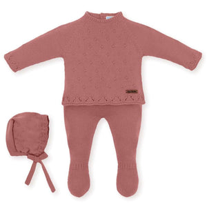 Mac Ilusión Made in Spain Baby Terracotta Shirt, Footed Pants and Beanie 3-Piece Set