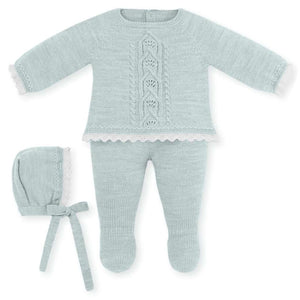 Mac Ilusión  Made in Spain Baby Mint Green Shirt, Footed Pants and Beanie 3-Piece Set