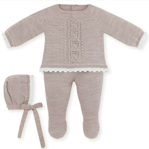 Mac Ilusión Made in Spain Baby Nude Shirt, Footed Pants and Beanie 3-Piece Set