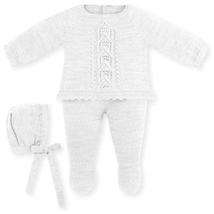 Mac Ilusión Made in Spain Baby White Shirt, Footed Pants and Beanie 3-Piece Set