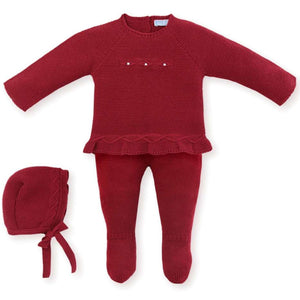 Mac Ilusión Made in Spain Baby Red Shirt, Footed Pants and Beanie 3-Piece Set