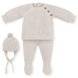 Mac Ilusión Made in Spain Baby Natural Shirt, Footed Pants and Beanie 3-Piece Set