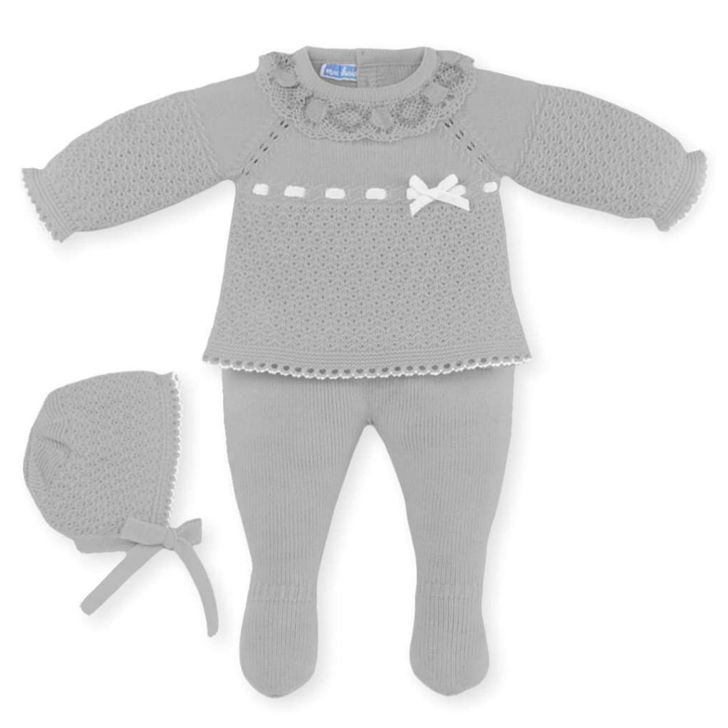 Mac Ilusión Made in Spain Baby Gray Shirt, Footed Pants and Beanie 3-Piece Set