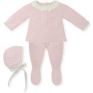 Mac Ilusión Made in Spain Baby Pink Shirt, Footed Pants and Beanie 3-Piece Set