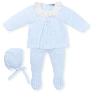 Mac Ilusión Made in Spain Baby Blue Shirt, Footed Pants and Beanie 3-Piece Set