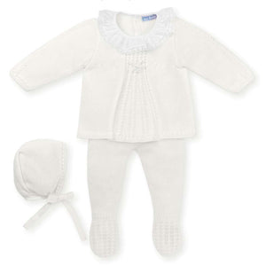 Mac Ilusión Made in Spain Baby Cream Shirt, Footed Pants and Beanie 3-Piece Set