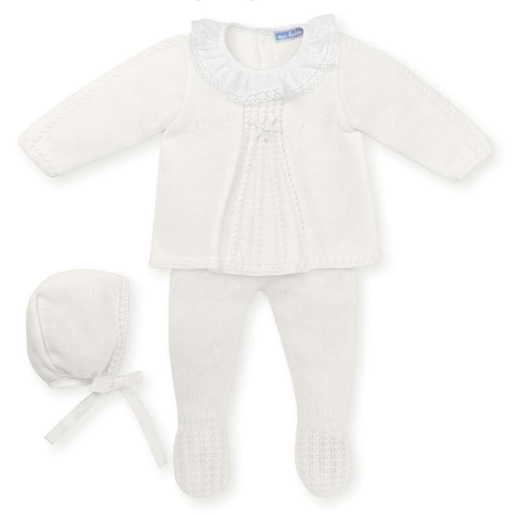 Mac Ilusión Made in Spain Baby Cream Shirt, Footed Pants and Beanie 3-Piece Set