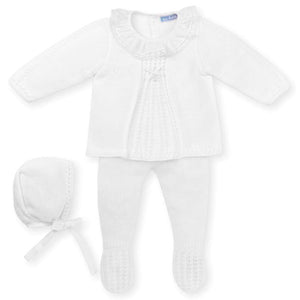 Mac Ilusión Made in Spain Baby White Shirt, Footed Pants and Beanie 3-Piece Set