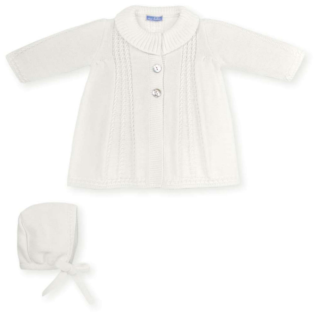 Mac Ilusión Made in Spain Knitted Cream Baby Jacket with Beanie