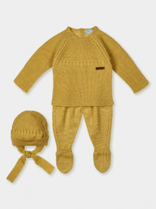 Mac Ilusión Made in Spain Baby Mostaza Shirt, Footed Pants and Beanie 3-Piece Set