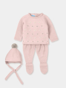 Mac Ilusión Made in Spain Baby Petalo Shirt, Footed Pants and Beanie 3-Piece Set