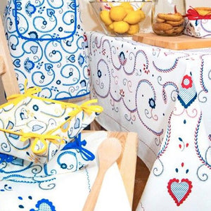 100% Cotton Blue Hearts Made in Portugal Tablecloth