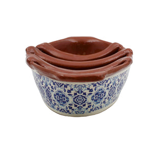 Portuguese Clay Terracotta Sausage Roaster with Blue Tile Design