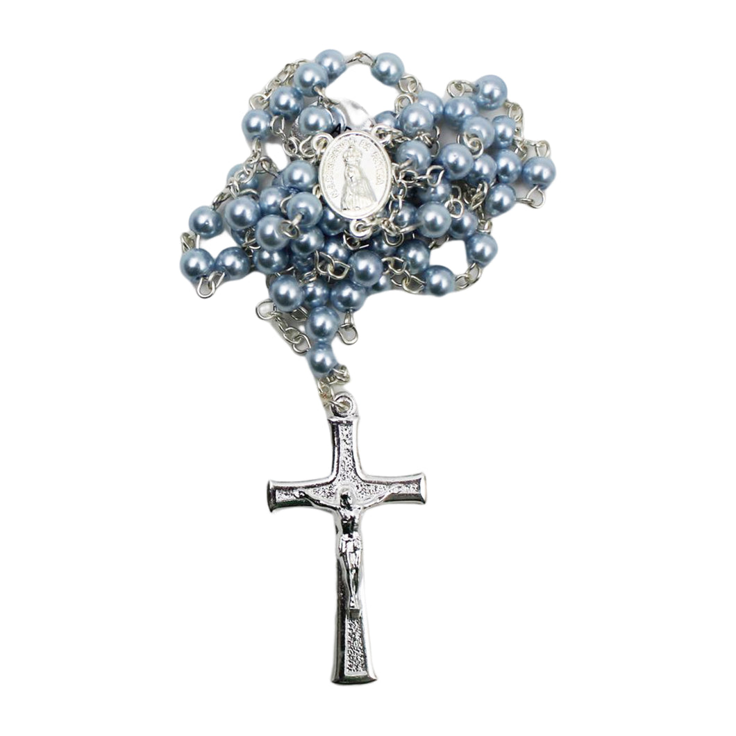 Our Lady of Fatima Small Blue Pearl Shiny Beads Rosary