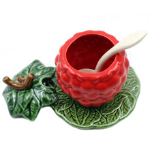 Load image into Gallery viewer, Faiobidos Hand-Painted Ceramic Raspberry Sugar Bowl with Spoon
