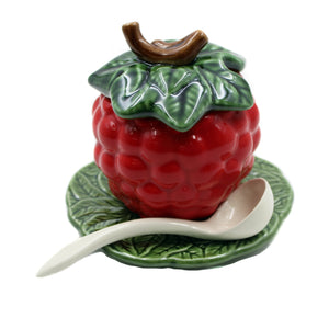 Faiobidos Hand-Painted Ceramic Raspberry Sugar Bowl with Spoon