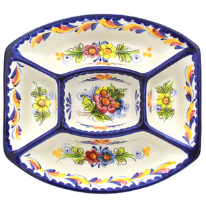 Hand-painted Portuguese Pottery Ceramic Divided Appetizer Dish