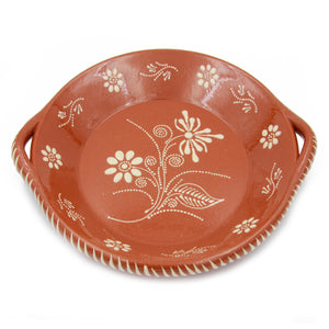 Traditional Portuguese Pottery Terracotta Clay Hand Painted Cooking Dish With Handles