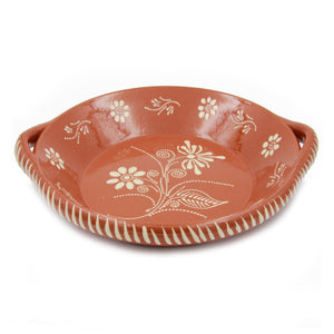 Traditional Portuguese Pottery Terracotta Clay Hand Painted Cooking Dish With Handles