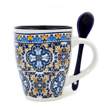 Load image into Gallery viewer, Portuguese Ceramic Coffee Mug With Spoon, Souvenir From Portugal
