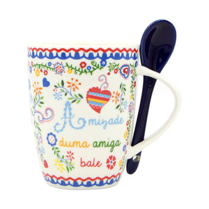 Portuguese Ceramic Coffee Mug With Spoon Souvenir From Portugal
