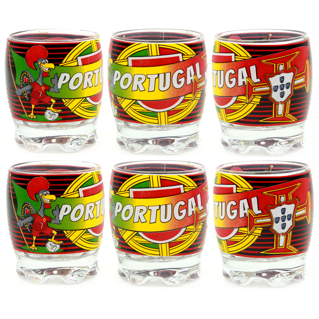 Portugal Flag and Barcelos Rooster Glass Shot Souvenir - Set of 6