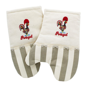 100% Cotton Good Luck Rooster Barcelos Oven Mitts Kitchen Set