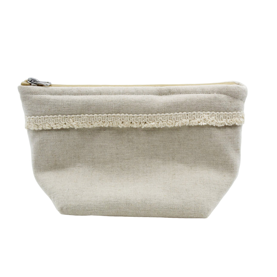 Linen Cosmetic/Toiletry Bag with Fringe Made in Portugal