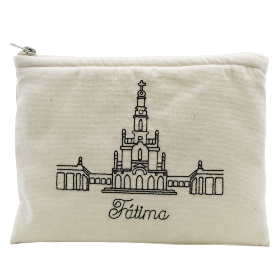 Our Lady of Fatima Large Beige Linen Pouch