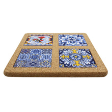 Load image into Gallery viewer, Portugal Good Luck Rooster and Tile Azulejo Themed Natural Cork Trivet
