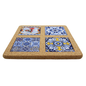 Portugal Good Luck Rooster and Tile Azulejo Themed Natural Cork Trivet
