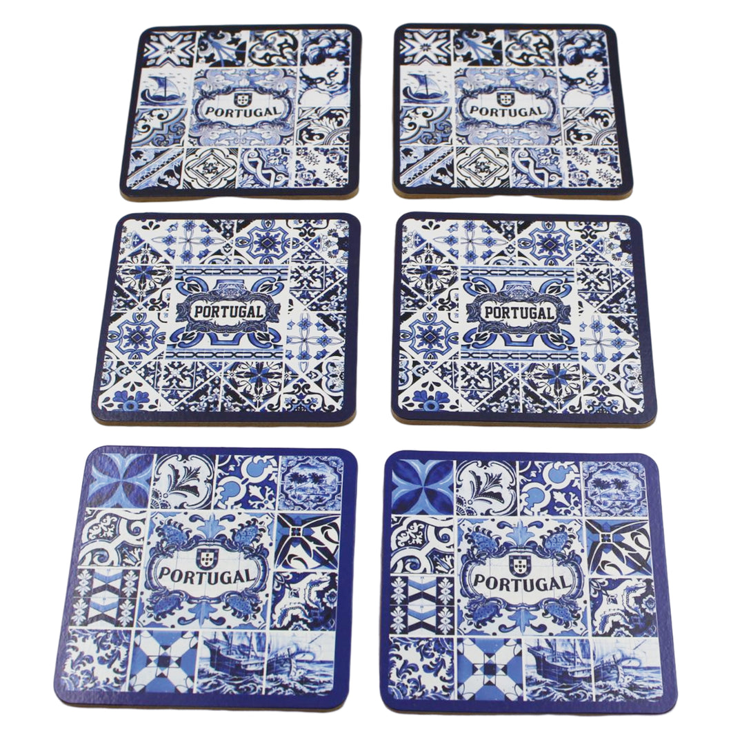 Portuguese Blue and White Tile Azulejo Themed Coaster Cork Set