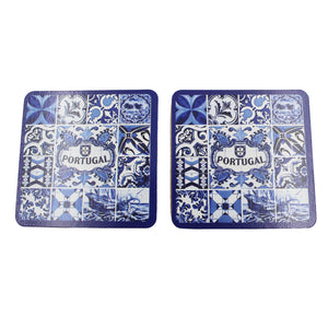 Portuguese Blue and White Tile Azulejo Themed Coaster Cork Set