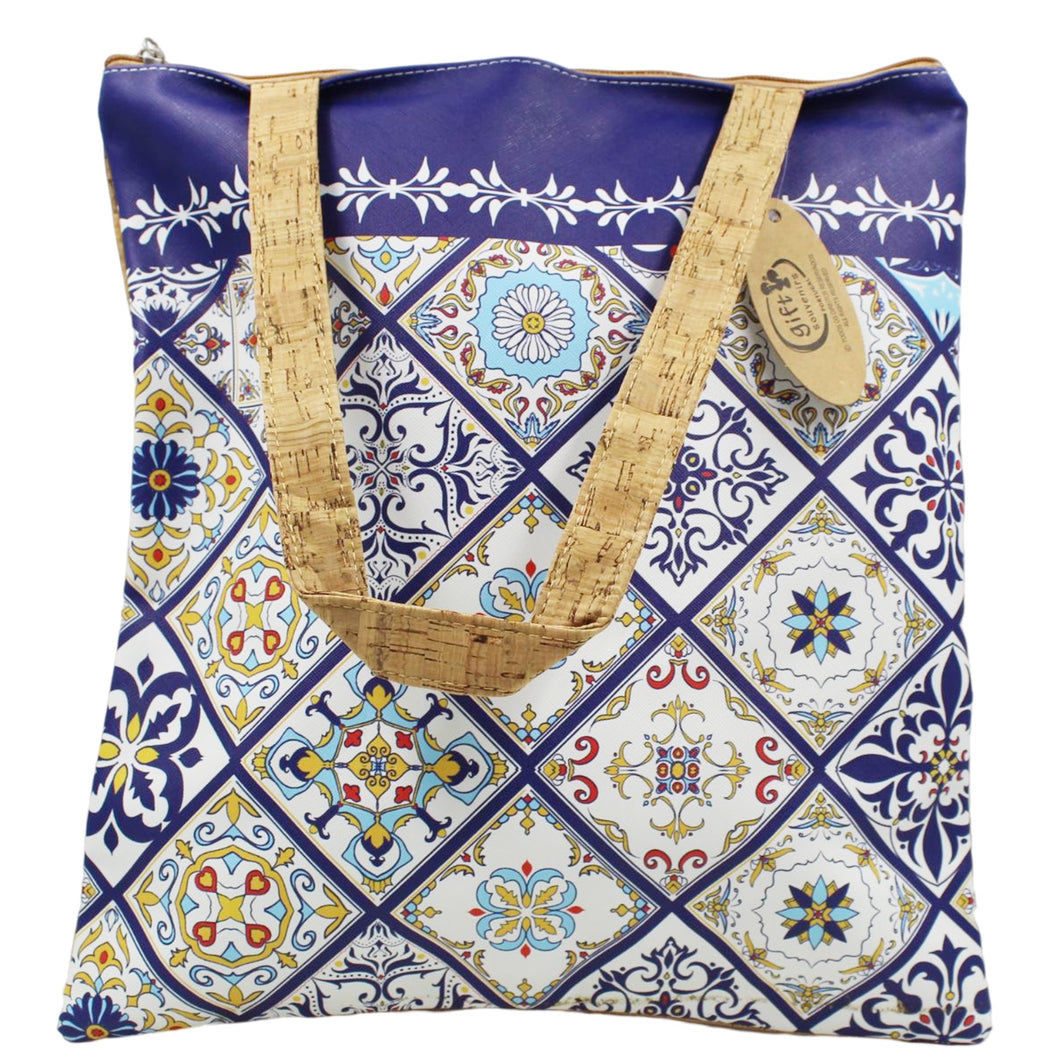 Portugal Multicolor Tiles Azulejos Natural Cork Tote Bag