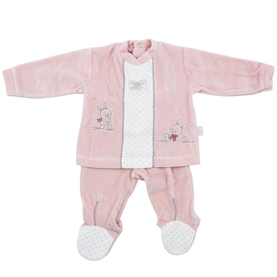 Maiorista Made in Portugal Baby Pink Shirt and Footed Pants 2-Piece Set