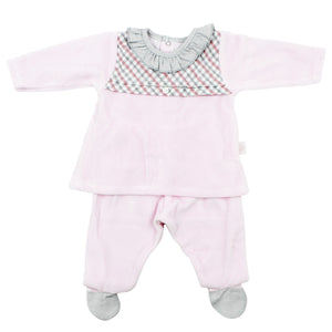 Maiorista Made in Portugal Baby Pink Plaid Shirt and Footed Pants 2-Piece Set