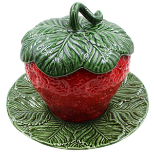 Faiobidos Hand-Painted Ceramic Strawberry Large Tureen with Ladle