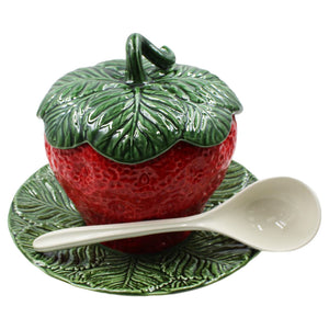 Faiobidos Hand-Painted Ceramic Strawberry Large Tureen with Ladle