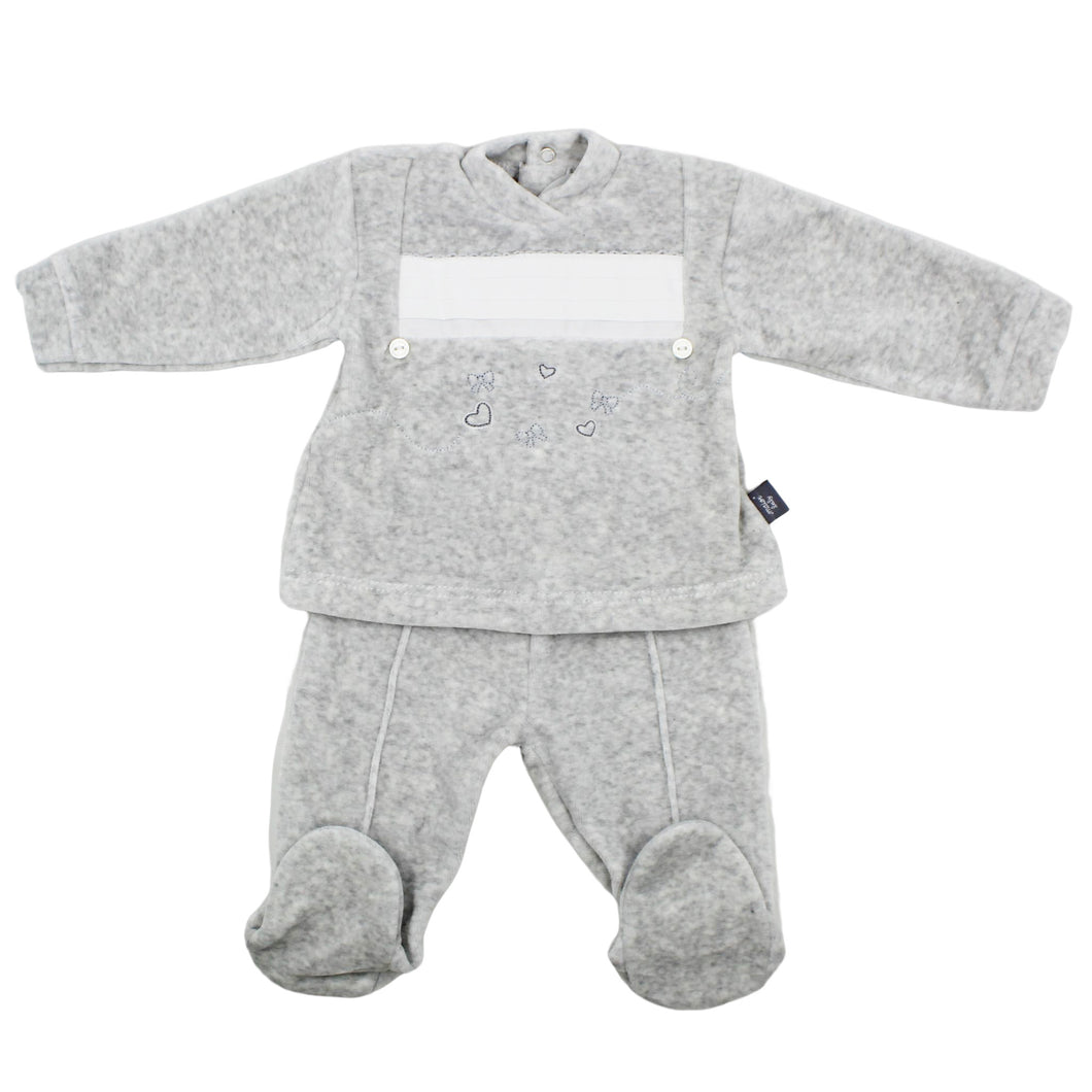 Maiorista Made in Portugal Baby Grey Hearts Shirt and Footed Pants 2-Piece Set