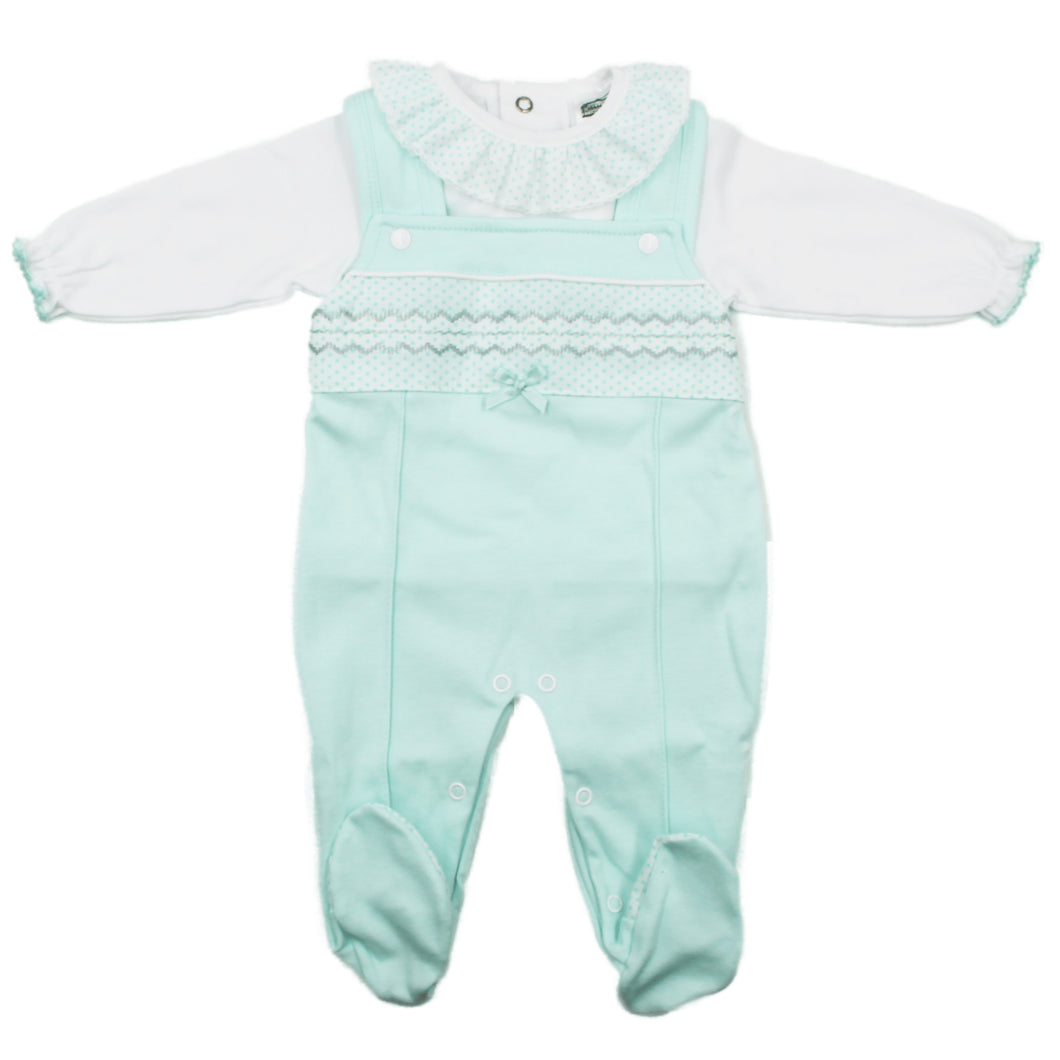 Maiorista Made in Portugal Aquamarine Polka Dots Shirt and Jumpsuit 2-Piece Set