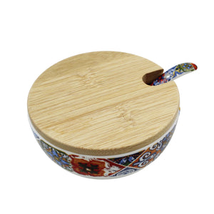 Portugal Tile Azulejo Sugar Bowl & Creamer Set with Wooden Base - Various Colors