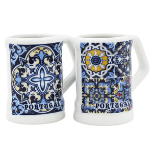 Traditional White Tile Azulejo Made in Portugal Mini Mugs, Set of 2