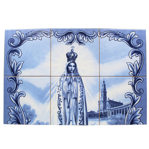 Our Lady of Fatima Apparition Blue Portuguese Ceramic Tile Art Wall Panel Mural Decor