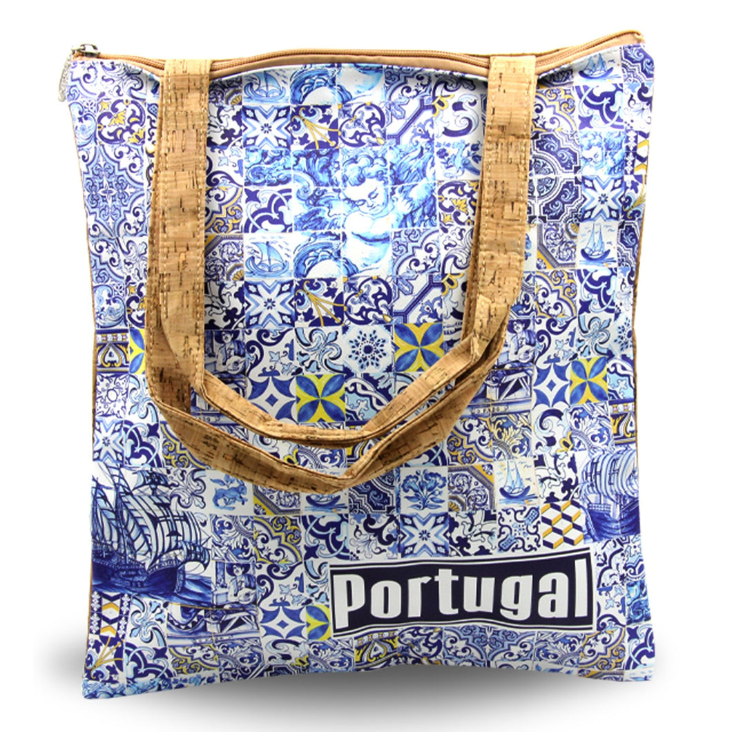 Portugal Blue Tiles Azulejos Natural Cork Tote Bag