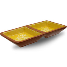 Load image into Gallery viewer, Hand Painted Traditional Terracotta Divided Tapas/Appetizer Dish- Blue or Yellow Design
