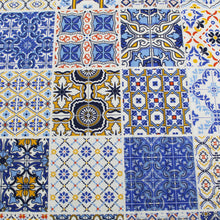 Load image into Gallery viewer, 50% Cotton and Polyester Felular Regional Portuguese with Blue Multicolor Tile Pattern Made in Portugal Tablecloth
